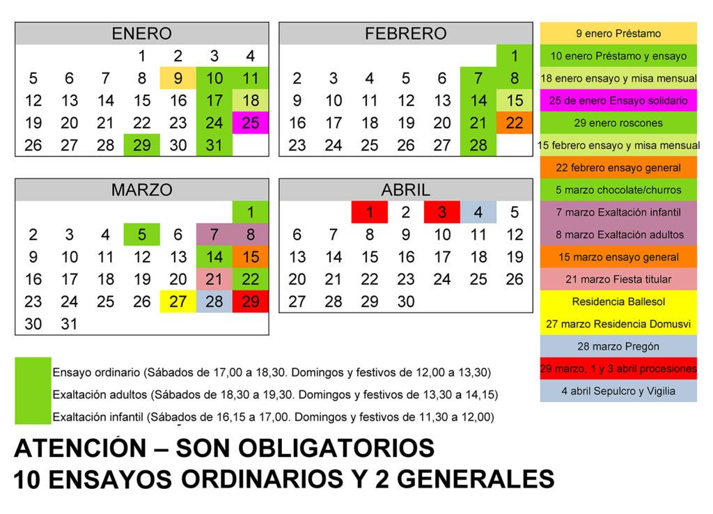 Calendario de ensayos 2026 Calendario de ensayos 2026